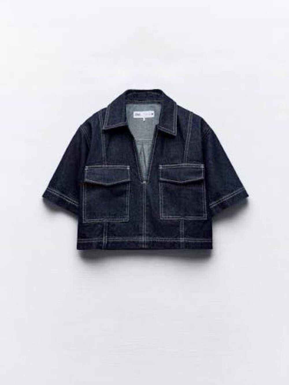 Zara Cropped Denim Shirt Academia 6164/133/407 Blogger Favorite Dark Blue XS/S